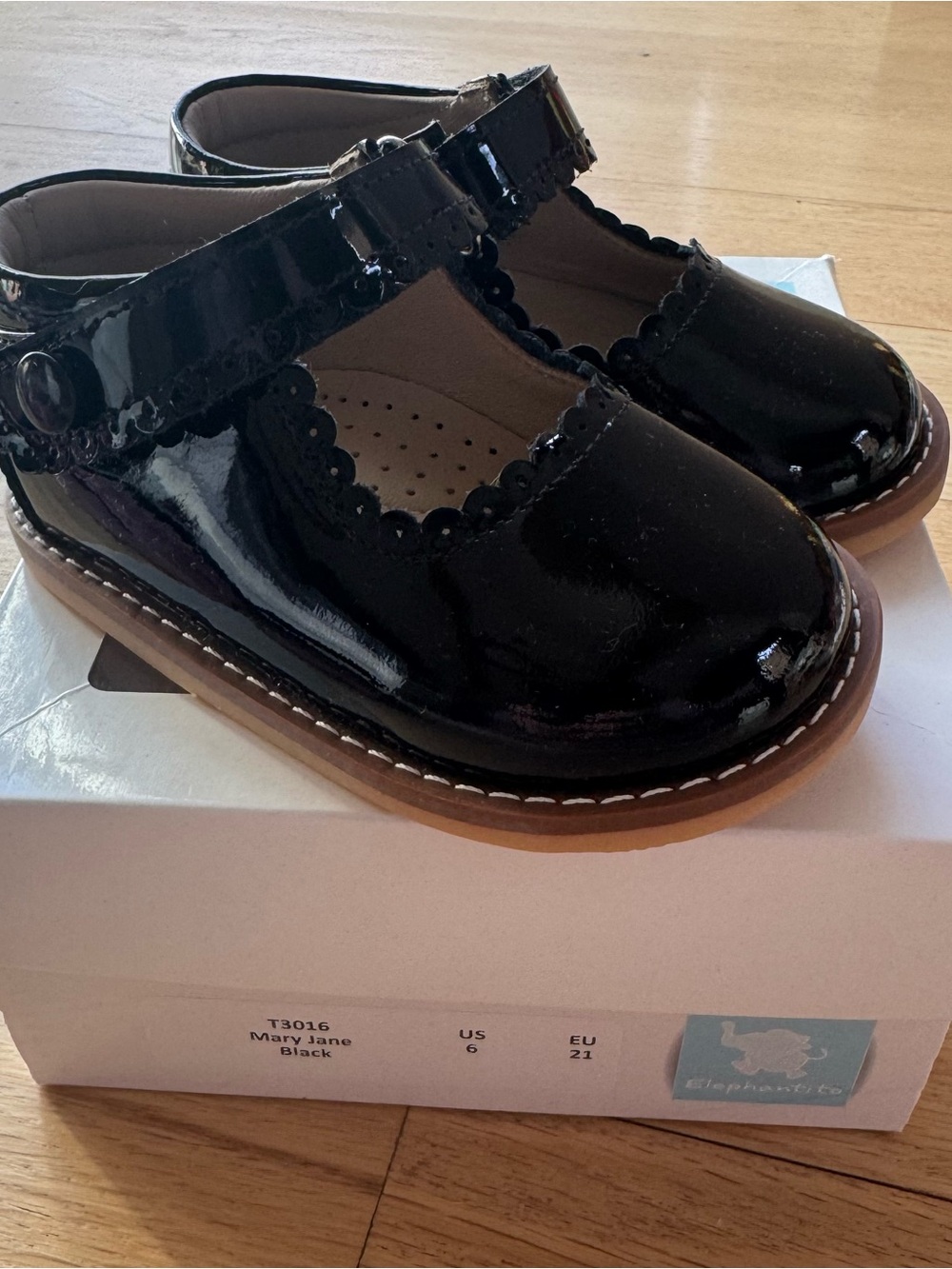 Elephantito Black Patent Mary Jane with Tan Outsole